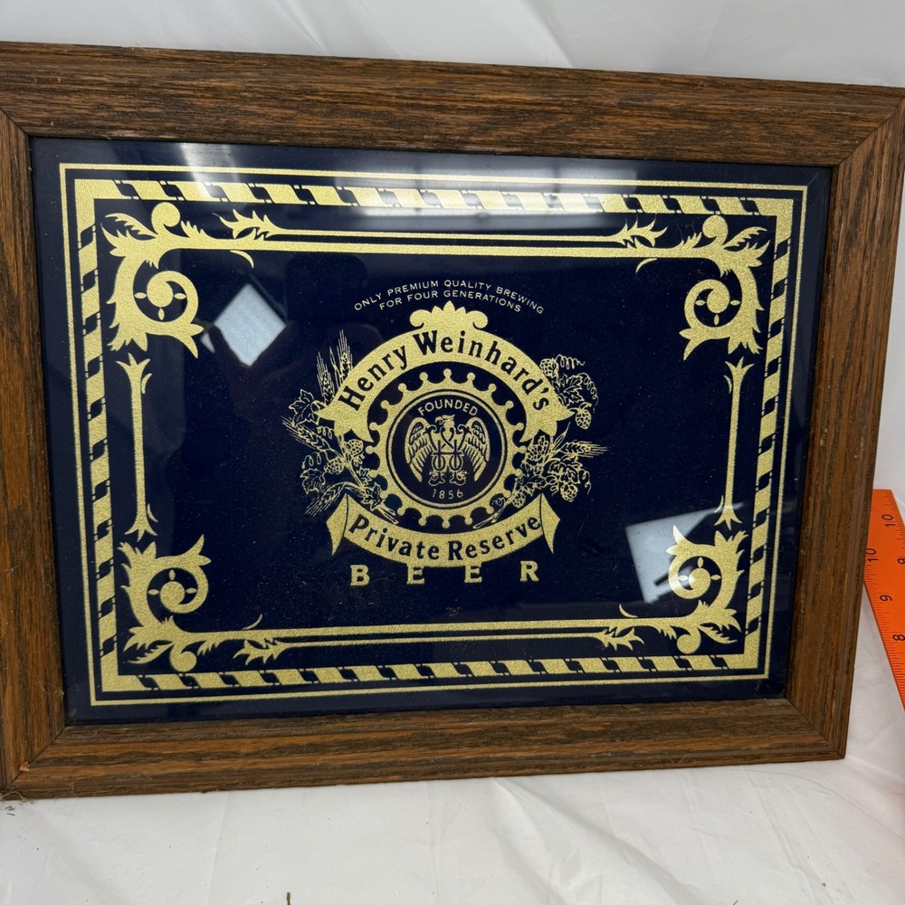 Vintage Henry Weinhard's Private Reserve Beer Bar Mirror Wood Frame 12.5x9.5